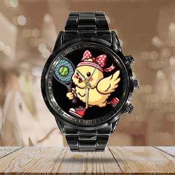Discover Chicken & Chick Tennis - Funny Comic Design for Calendar Steel Band Watch