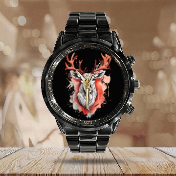Discover Reindeer Sublime Antler Silhouette Top Calendar Steel Band Watch