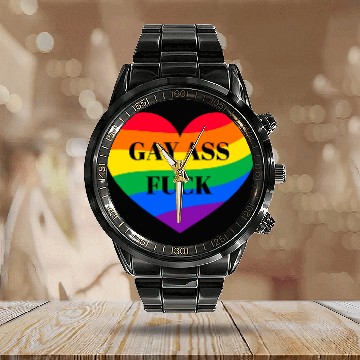 Discover Rainbow Heart Gay Calendar Steel Band Watch
