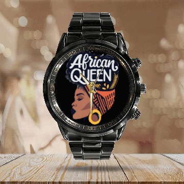 Discover African Queen Afrocentric Queen Calendar Steel Band Watch