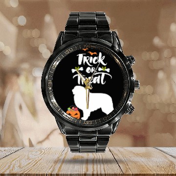 Discover Trick Or Treat Great Pyrenees Dog Halloween Calendar Steel Band Watch