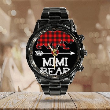 Discover Mimi Bear Pajama Red Plaid Buffalo Family Calendar Steel Band Watch
