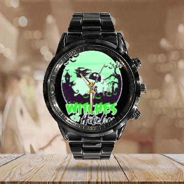 Discover Witches With Hitches Halloween Camg Caravan Moon W Calendar Steel Band Watch