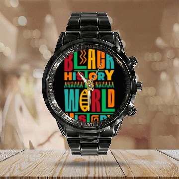 Discover Black History Is World History Colorful Typography Calendar Steel Band Watch