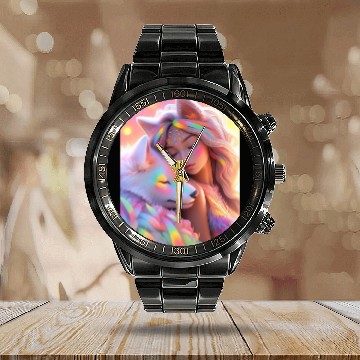 Discover Rainbow Friends - White Wolf and Girl Calendar Steel Band Watch