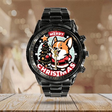 Discover Retro Christmas Corgi Gifts For Dog Lovers Calendar Steel Band Watch
