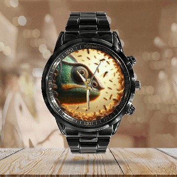 Discover Chameleon head surrounded by bees Calendar Steel Band Watch