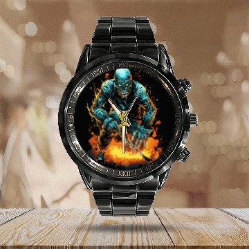 Discover Ice Hockey Player Hockey Zombie Monster Calendar Steel Band Watch