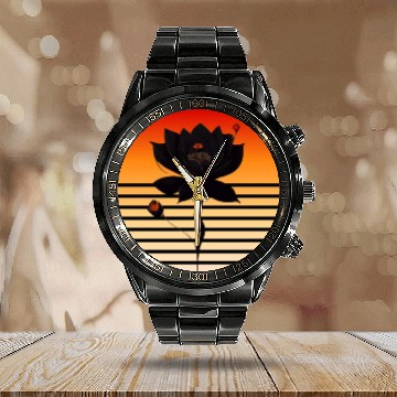 Discover Black rose with sunset colors Calendar Steel Band Watch