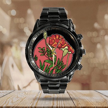 Discover Mexican Marigold Nature Lover Gift Calendar Steel Band Watch