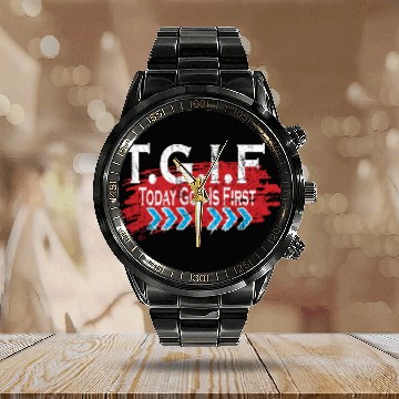 Discover Today God Is First TGIF Love Jesus Christian Calendar Steel Band Watch