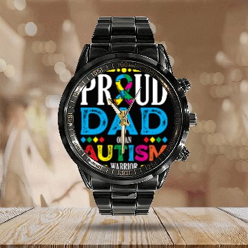Discover Proud Dad Of An Autism Warrior Spectrum Autistic Calendar Steel Band Watch