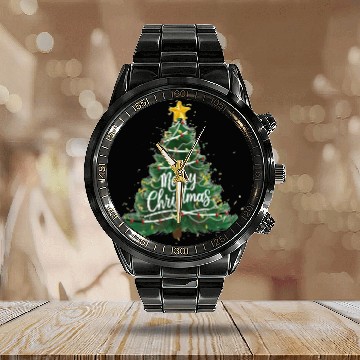 Discover Watercolor Christmas Tree Calendar Steel Band Watch