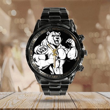 Discover Brown Bear Biceps Tattoo I Love Dad Calendar Steel Band Watch