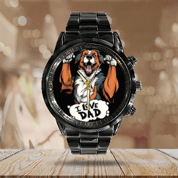 Discover Australian Shepherd Aussie Dog I Love Dad Calendar Steel Band Watch
