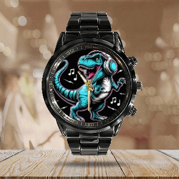 Discover Dancing Tyrannosaurus Rex with Headphone Calendar Steel Band Watch