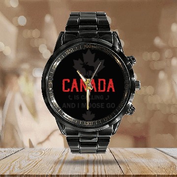 Discover Canada Moose Canadian Flag Maple Leaf Calendar Steel Band Watch