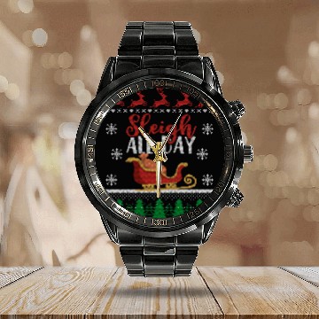 Discover Sleigh all Day Funny Holiday Ugly Christmas Themed Calendar Steel Band Watch