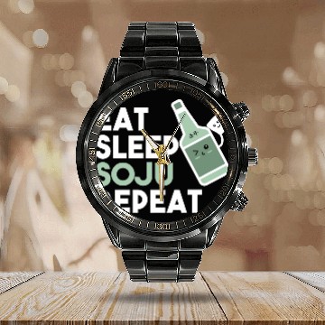 Discover Eat Sleep Soju Repeat Funny Soju Drinking Korean Calendar Steel Band Watch
