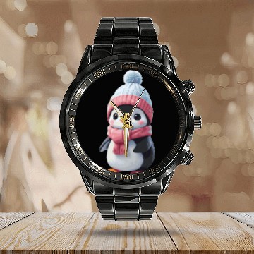 Discover baby penguin Calendar Steel Band Watch