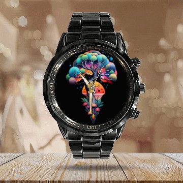 Discover psychedelic Nature illustration Calendar Steel Band Watch
