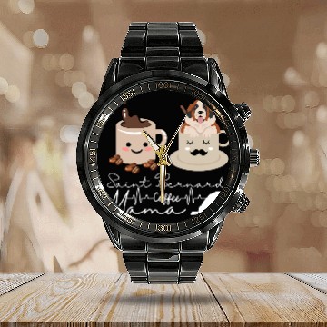 Discover Saint Bernard dog mama Calendar Steel Band Watch