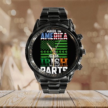 Discover Made in America with Irish Parts St Patrick's Day Calendar Steel Band Watch