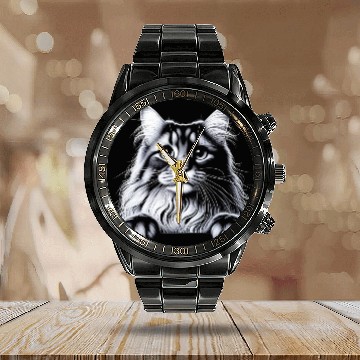 Discover More Treats persian 2- Cute realistic cat drawing Calendar Steel Band Watch
