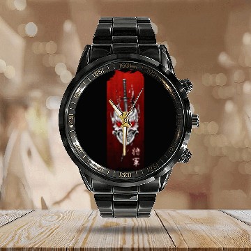 Discover Shogun's Embrace: Mask, Katana, and Honor Calendar Steel Band Watch