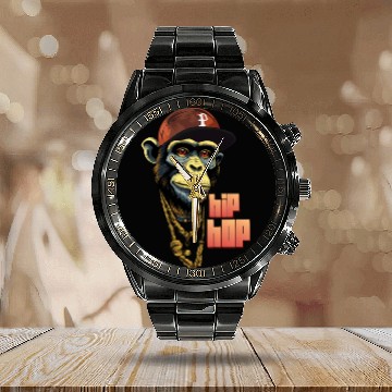 Discover Hip hop monkey with rapper hat Calendar Steel Band Watch