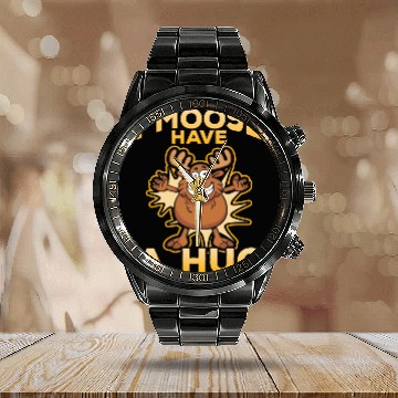 Discover I Moose Have A Hug Funny Elk Moose Calendar Steel Band Watch