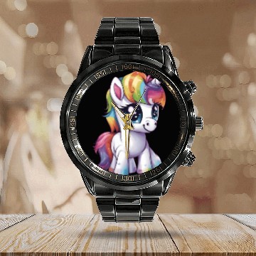 Discover Baby Rainbow Unicorn Calendar Steel Band Watch
