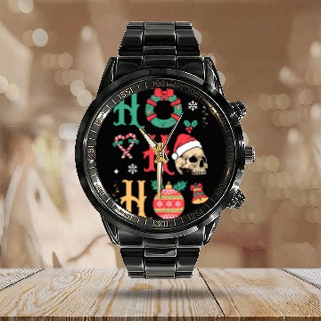 Discover Ho ho ho Merry Christmas Skull Santa Calendar Steel Band Watch