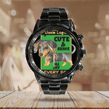 Discover Dachshund Logic Calendar Steel Band Watch