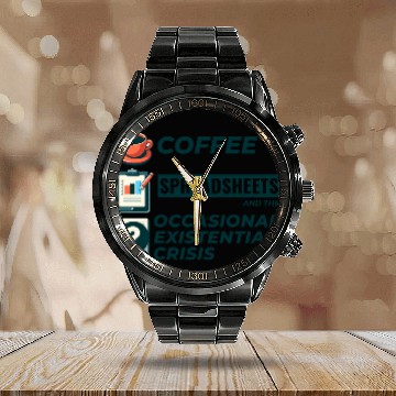 Discover Accountant Bookkeeping Coffee Spreadsheets Funny Calendar Steel Band Watch