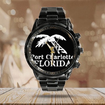 Discover Port Charlotte Florida Palm Tree Souvenirs Gifts Calendar Steel Band Watch