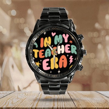 Discover In My Teacher Era Groovy Calendar Steel Band Watch