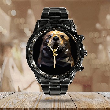 Discover Geometric Style Sea Otter Calendar Steel Band Watch