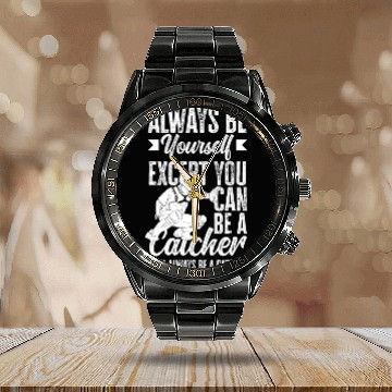 Discover Funny Baseball Catcher Gift Calendar Steel Band Watch