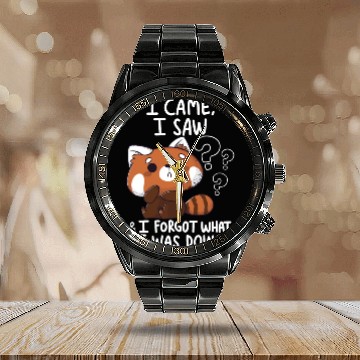 Discover Forgetful Red Panda Calendar Steel Band Watch