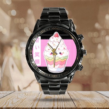 Discover Kawaii Strawberry Cupcake Cute Pastel Japanese Aes Calendar Steel Band Watch