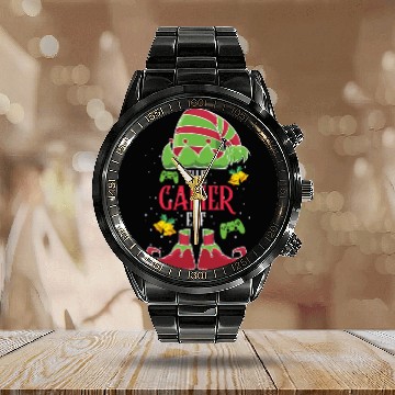 Discover Christmas Gamer The Gamer Elf Video Player Calendar Steel Band Watch