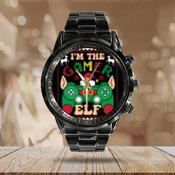 Discover Christmas I'm a Gamer Elf Video Player Gaming Calendar Steel Band Watch