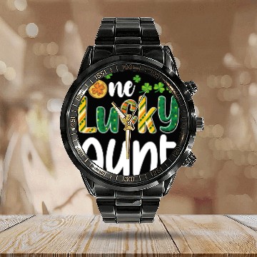 Discover One Lucky Aunt Matching Family St Patrick's Day Calendar Steel Band Watch
