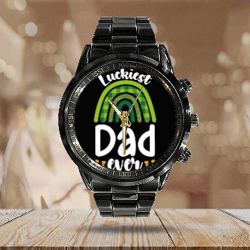 Discover Luckiest Dad Ever Family St Patrick's Day Calendar Steel Band Watch