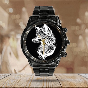 Discover Tattoo Style Fox Portrait In Flowing Lines Calendar Steel Band Watch