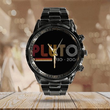 Discover Pluto Never Forget Science and Astronomy Retro Calendar Steel Band Watch