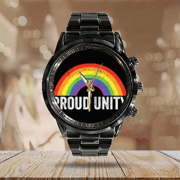 Discover Proud Unity Gay Pride LGBT Ally Rainbow Flag Calendar Steel Band Watch