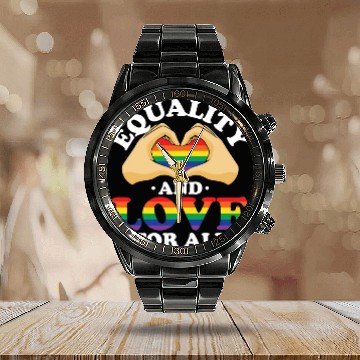 Discover Equality and Love For All Heart Rainbow LGBTQ Calendar Steel Band Watch