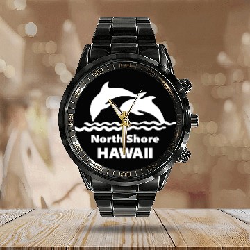 Discover North Shore Hawaii Dolphins Souvenirs Gifts Calendar Steel Band Watch